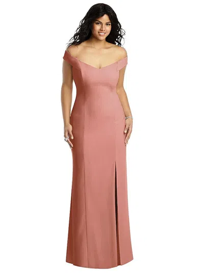 Dessy Collection Off-the-shoulder Criss Cross Back Trumpet Gown In Neutral