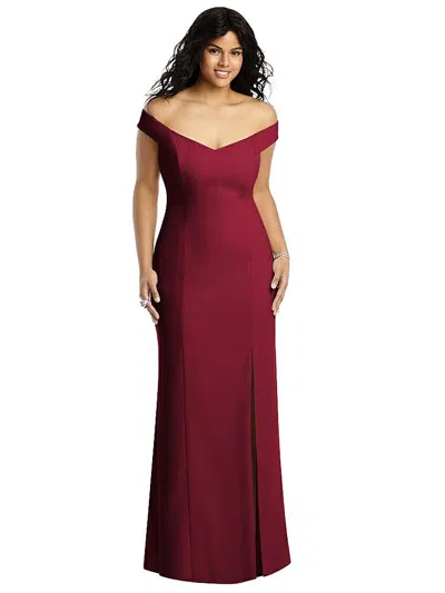 Dessy Collection Off-the-shoulder Criss Cross Back Trumpet Gown In Burgundy