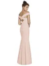 DESSY COLLECTION OFF-THE-SHOULDER CRISS CROSS BACK TRUMPET GOWN