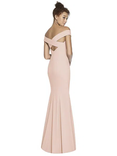 Dessy Collection Off-the-shoulder Criss Cross Back Trumpet Gown In Beige