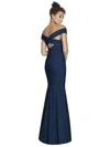 DESSY COLLECTION OFF-THE-SHOULDER CRISS CROSS BACK TRUMPET GOWN