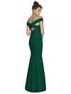 Dessy Collection Off-the-shoulder Criss Cross Back Trumpet Gown In Green
