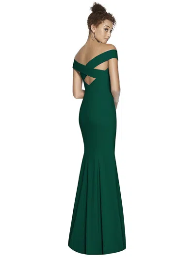 Dessy Collection Off-the-shoulder Criss Cross Back Trumpet Gown In Green