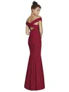 DESSY COLLECTION OFF-THE-SHOULDER CRISS CROSS BACK TRUMPET GOWN