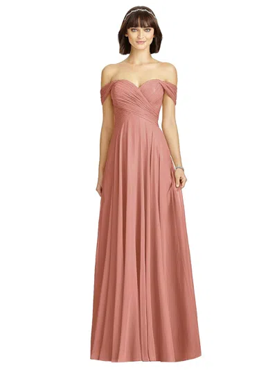 Dessy Collection Off-the-shoulder Draped Chiffon Maxi Dress In Pink