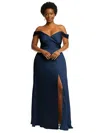 Dessy Collection Off-the-shoulder Flounce Sleeve Empire Waist Gown With Front Slit