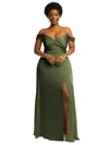 Dessy Collection Off-the-shoulder Flounce Sleeve Empire Waist Gown With Front Slit