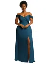 Dessy Collection Off-the-shoulder Flounce Sleeve Empire Waist Gown With Front Slit