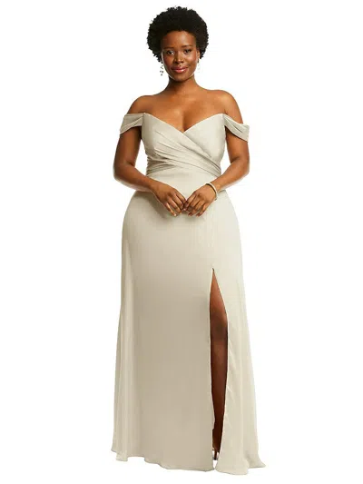Dessy Collection Off-the-shoulder Flounce Sleeve Empire Waist Gown With Front Slit In White