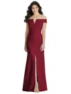 Dessy Collection Off-the-shoulder Notch Trumpet Gown With Front Slit