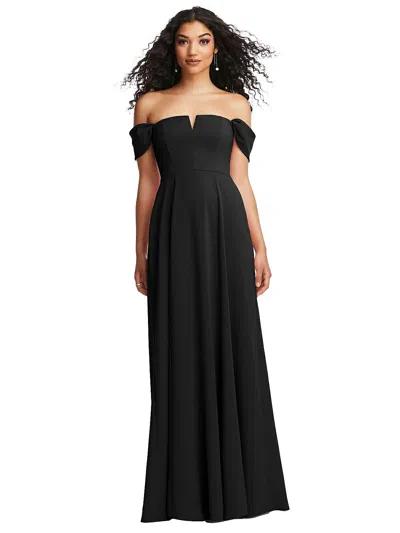 DESSY COLLECTION OFF-THE-SHOULDER PLEATED CAP SLEEVE A-LINE MAXI DRESS