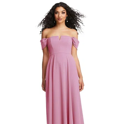 DESSY COLLECTION OFF-THE-SHOULDER PLEATED CAP SLEEVE A-LINE MAXI DRESS
