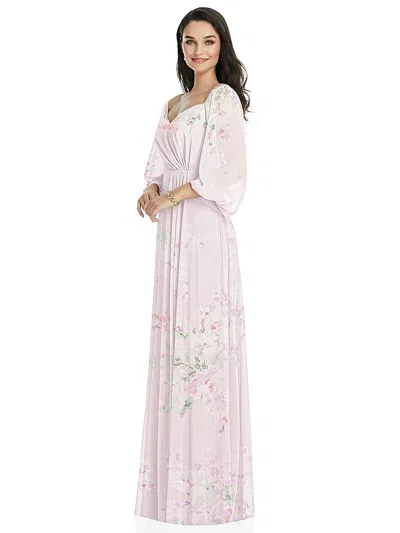 Dessy Collection Off-the-shoulder Puff Sleeve Maxi Dress With Front Slit In White