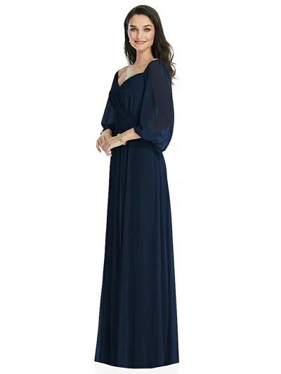 Dessy Collection Off-the-shoulder Puff Sleeve Maxi Dress With Front Slit In Black