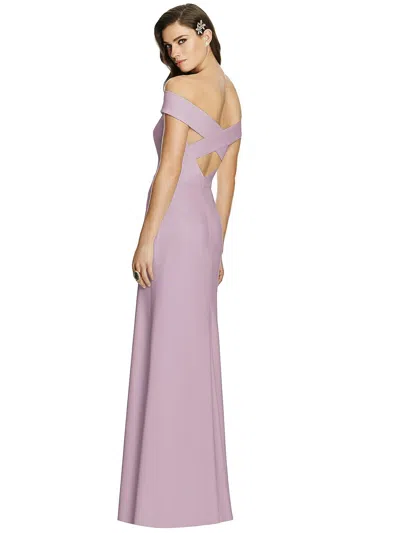 Dessy Collection Off-the-shoulder Straight Neck Dress With Criss Cross Back In Purple