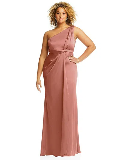 DESSY COLLECTION ONE-SHOULDER DRAPED TWIST EMPIRE WAIST TRUMPET GOWN