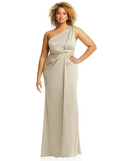 Dessy Collection One-shoulder Draped Twist Empire Waist Trumpet Gown In Green