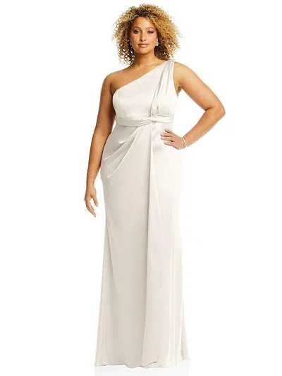 Dessy Collection One-shoulder Draped Twist Empire Waist Trumpet Gown In White
