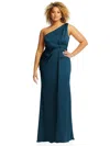 DESSY COLLECTION ONE-SHOULDER DRAPED TWIST EMPIRE WAIST TRUMPET GOWN