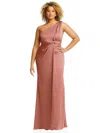 Dessy Collection One-shoulder Draped Twist Empire Waist Trumpet Gown In Pink