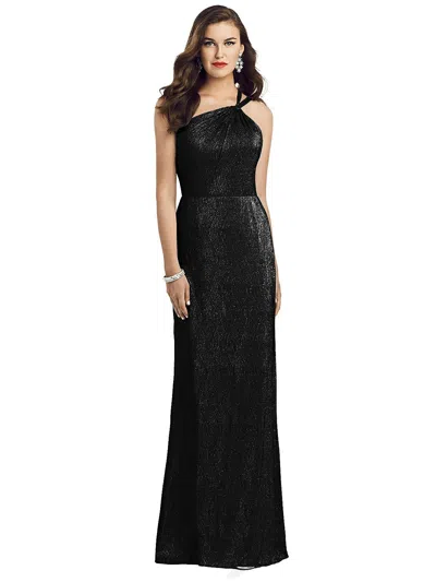 Dessy Collection One-shoulder Twist Metallic Trumpet Gown In Black