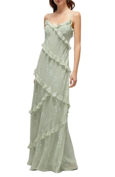 Dessy Collection Ruffle Slip Maxi Dress In Vintage Primrose Sage