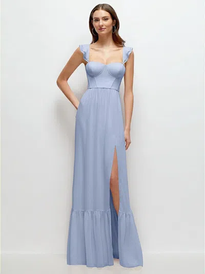 Dessy Collection Ruffle Strap Chiffon Bustier Maxi Dress With Ruffle Hem A-line Skirt In Blue