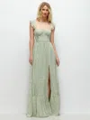 Dessy Collection Ruffle Strap Chiffon Bustier Maxi Dress With Ruffle Hem A-line Skirt