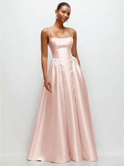Dessy Collection Scoop Neck Drop Basque Skirt Satin Maxi Dress With Pockets In Pink