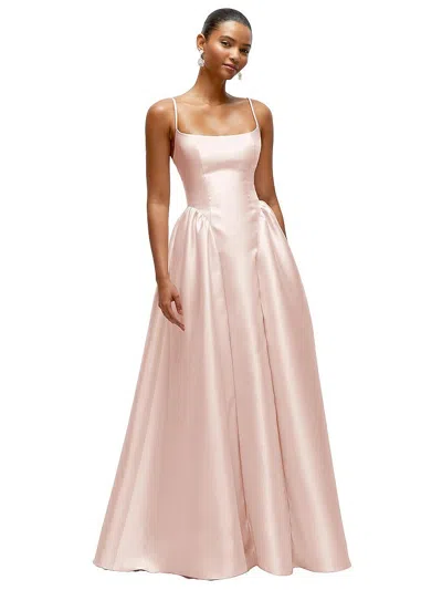 Dessy Collection Scoop Neck Drop Basque Skirt Satin Maxi Dress With Pockets