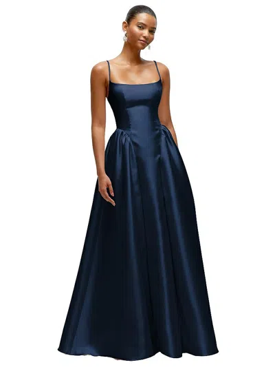 Dessy Collection Scoop Neck Drop Basque Skirt Satin Maxi Dress With Pockets
