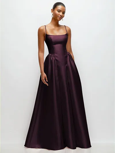 Dessy Collection Scoop Neck Drop Basque Skirt Satin Maxi Dress With Pockets