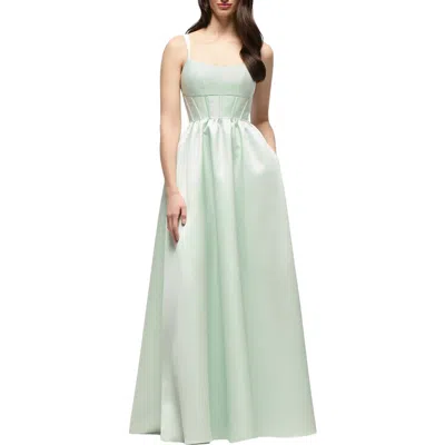 Dessy Collection Sleeveless Corset Satin Gown In Green