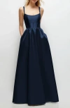 Dessy Collection Sleeveless Corset Satin Gown In Midnight