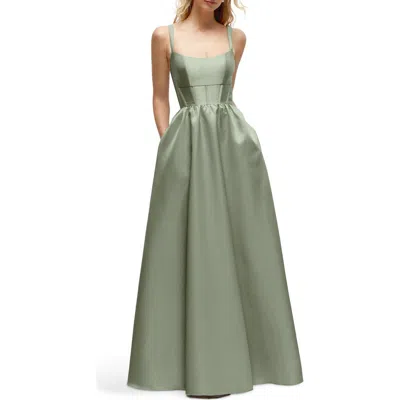 Dessy Collection Sleeveless Corset Satin Gown In Sage