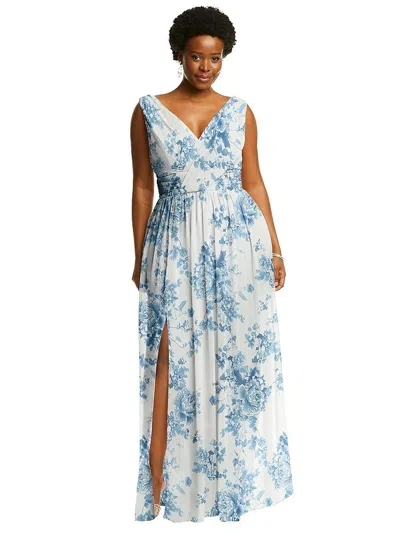 Dessy Collection Sleeveless Draped Chiffon Maxi Dress With Front Slit