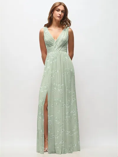 Dessy Collection Sleeveless Draped Chiffon Maxi Dress With Front Slit