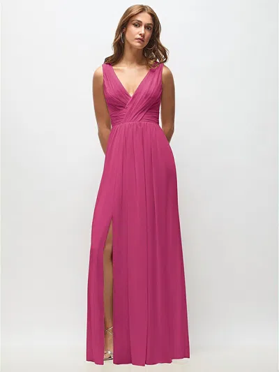 Dessy Collection Sleeveless Draped Chiffon Maxi Dress With Front Slit