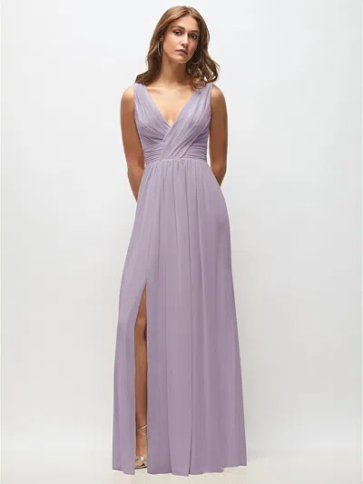 Dessy Collection Sleeveless Draped Chiffon Maxi Dress With Front Slit