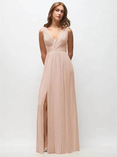 Dessy Collection Sleeveless Draped Chiffon Maxi Dress With Front Slit