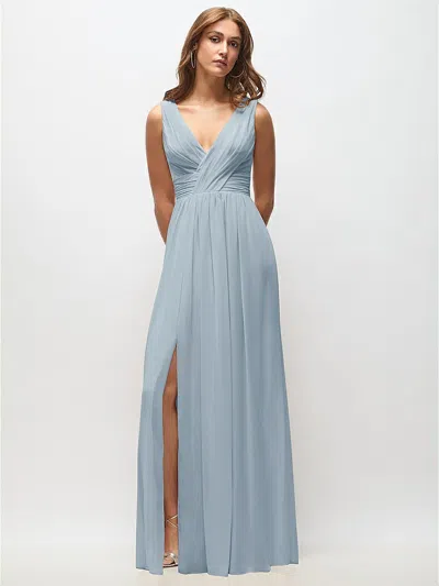 Dessy Collection Sleeveless Draped Chiffon Maxi Dress With Front Slit