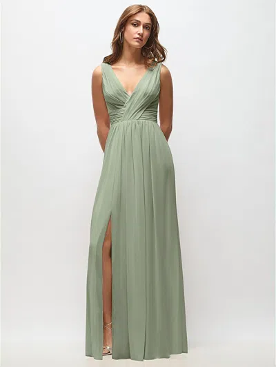 Dessy Collection Sleeveless Draped Chiffon Maxi Dress With Front Slit