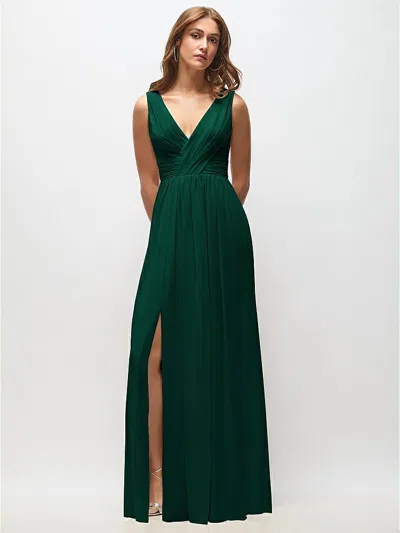 Dessy Collection Sleeveless Draped Chiffon Maxi Dress With Front Slit