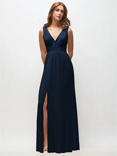 Dessy Collection Sleeveless Draped Chiffon Maxi Dress With Front Slit