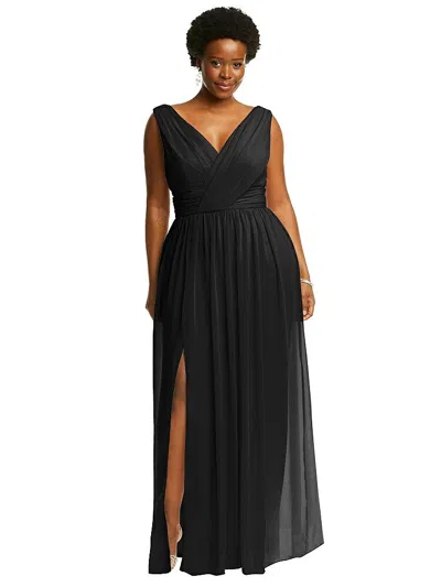Dessy Collection Sleeveless Draped Chiffon Maxi Dress With Front Slit In Black