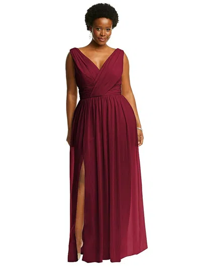 Dessy Collection Sleeveless Draped Chiffon Maxi Dress With Front Slit In Burgundy