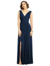 Dessy Collection Sleeveless Draped Chiffon Maxi Dress With Front Slit In Blue