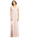 Dessy Collection Sleeveless Draped Chiffon Maxi Dress With Front Slit In Gold