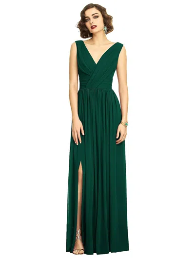 Dessy Collection Sleeveless Draped Chiffon Maxi Dress With Front Slit In Green