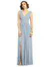 Dessy Collection Sleeveless Draped Chiffon Maxi Dress With Front Slit In Grey